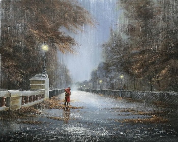 Lindas pinturas sobre a chuva