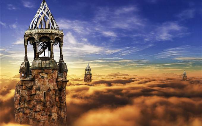 fantasy tower in the clouds