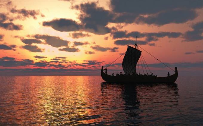 navio de viking no crepúsculo