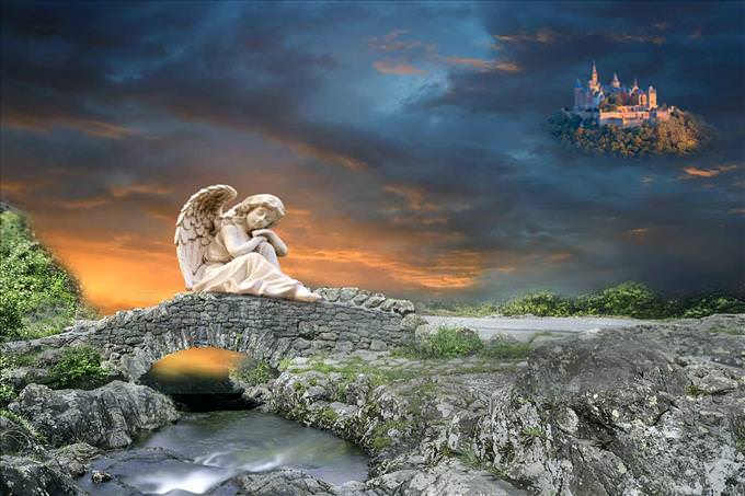 anjo sentado na ponte