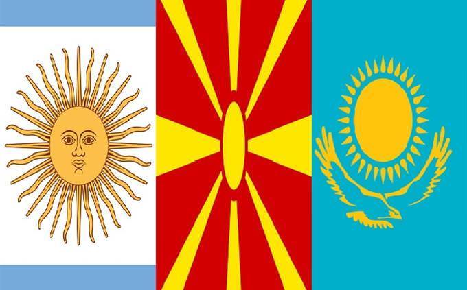 bandeiras da Argentina, Macedônia e Cazaquistão