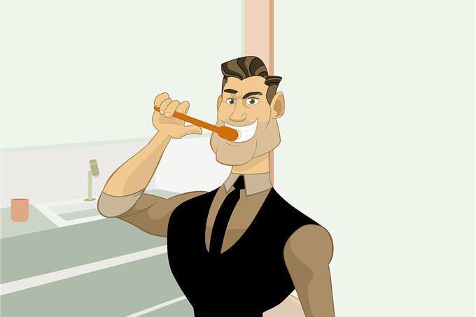 Teste de sorriso: Ilustração de um homem escovando os dentes