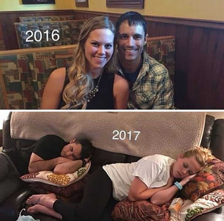 mães e pais antes e depois dos filhos