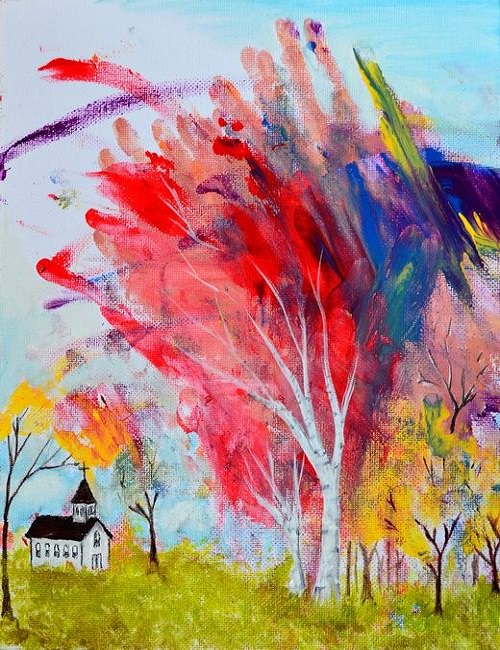Under the Red Birch Tree Painting