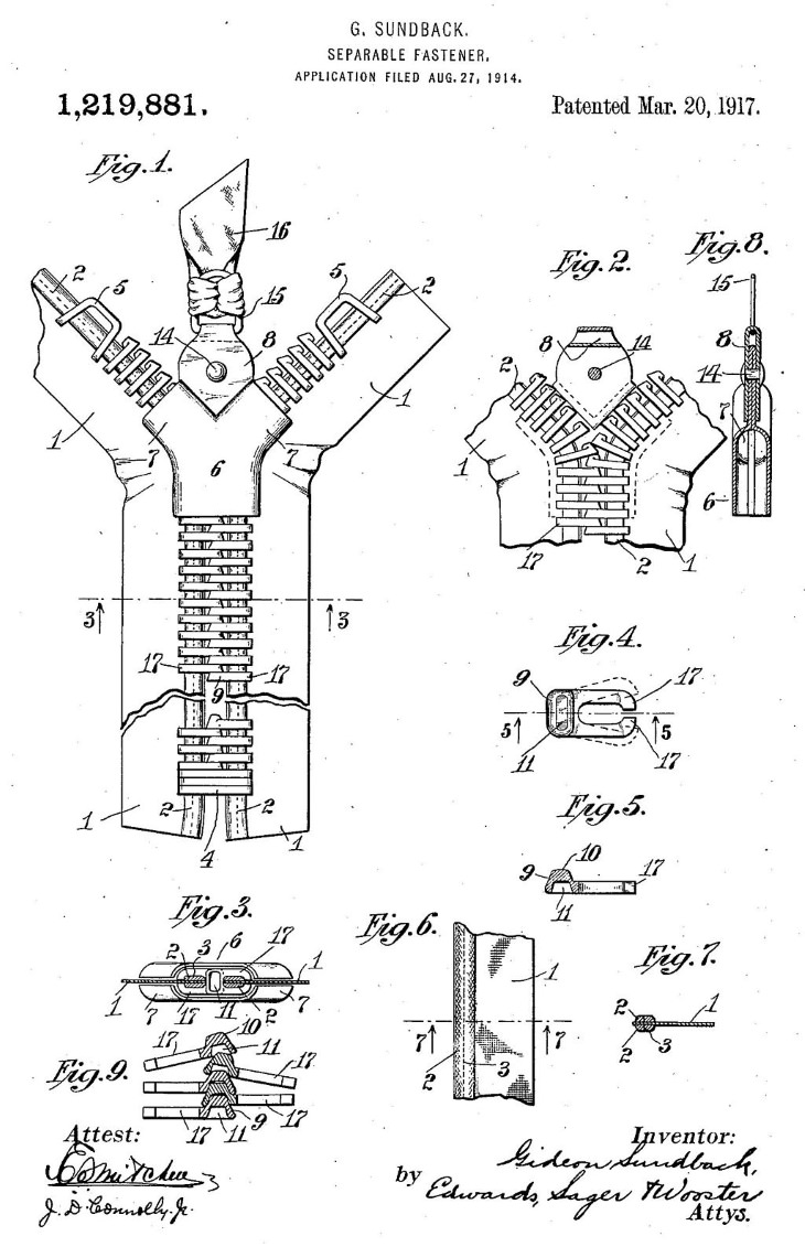 Word War I Inventions zipper pattent