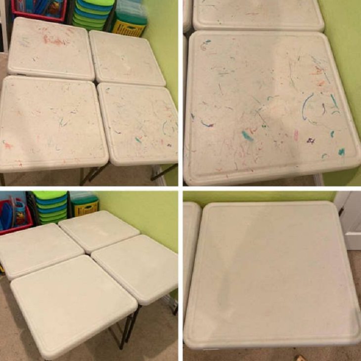 Antes e depois de uma boa limpeza: mesas escolares