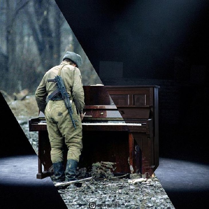 Colagens contrastantes soldado e piano
