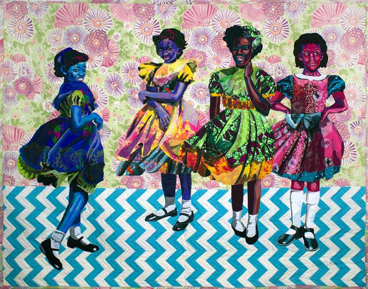 A arte do quilt afro-americano "Quatro meninas"