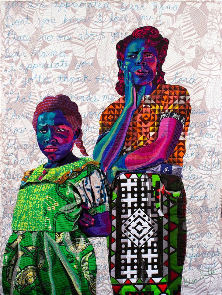 A arte do quilt afro-americano "Querida Mamãe"