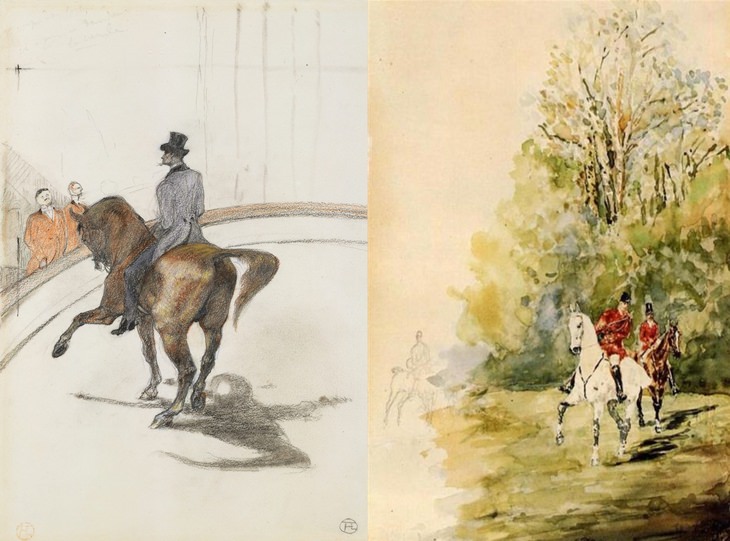 Esquerda: No Circo: O cavalo espanhol 1899, Direita: Caçada, 1880