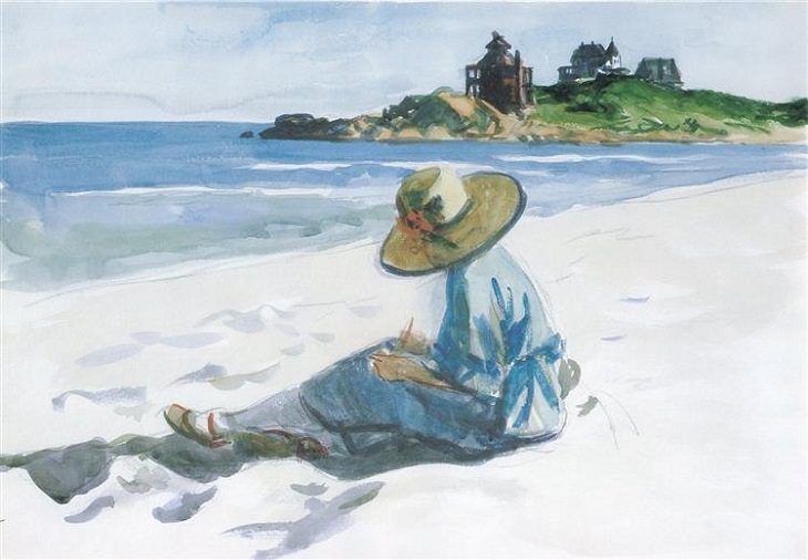 Jo desenhando na praia de Good Harbor, 1923 Edward Hopper 
