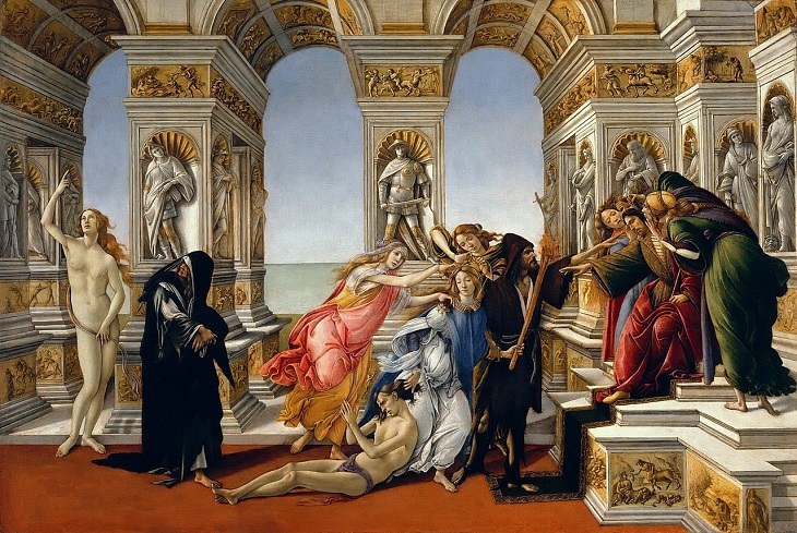 "A calúnia de Apelles", de Sandro Botticelli, 1494-1495