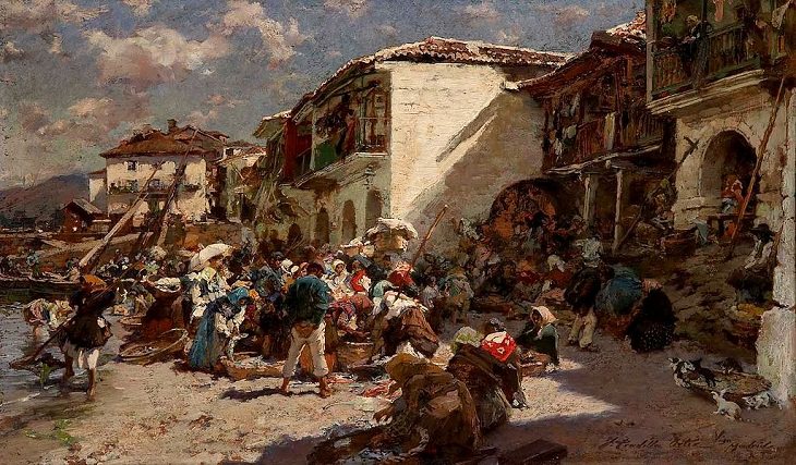 Francisco Pradilla Ortiz  "Mercado de peixes na praia de Vigo" (1916)