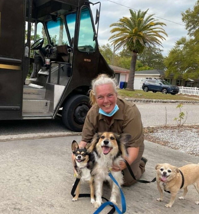 Motoristas da UPS tiram fotos com cães