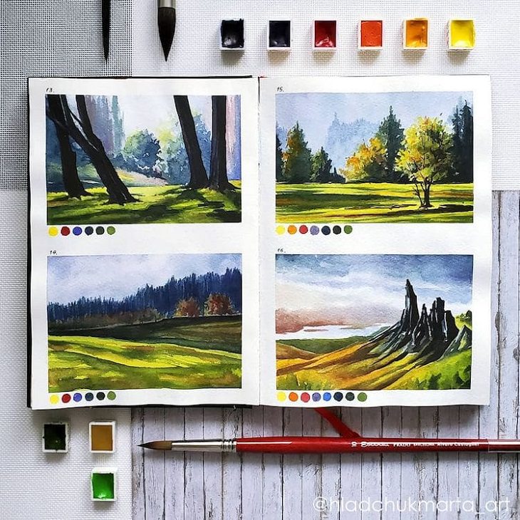 Estudos de paisagens em aquarela