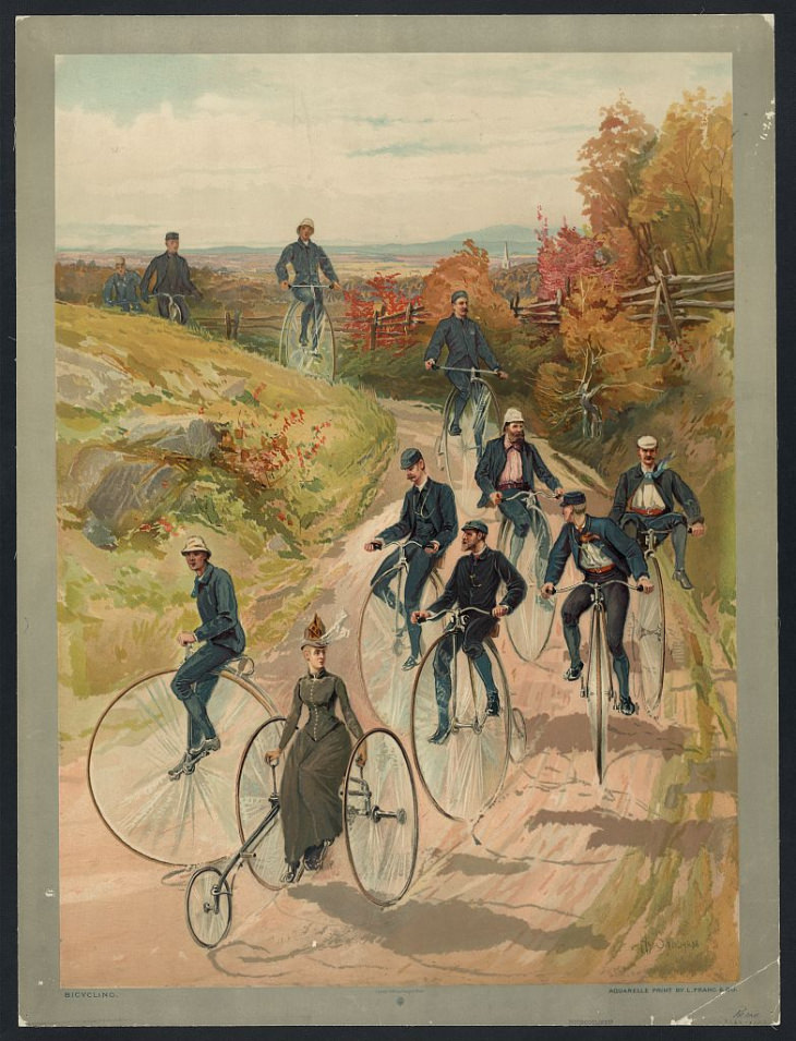1880-1900 Fotos de bicicleta Impressão em aquarela de ciclistas, 1887